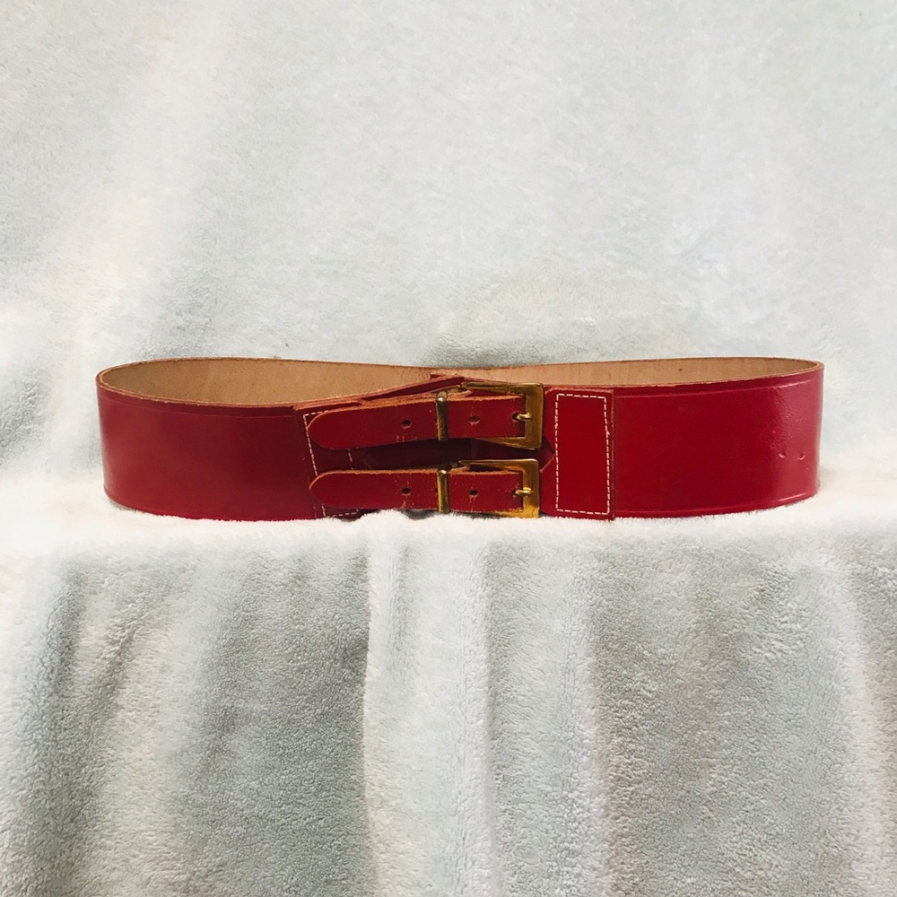 Vintage Double Buckle Red Leather Belt